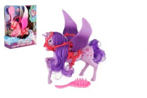 Jednorožec/kůň s křídly česací s hřebenem plast 22cm 3 barvy v krabičce 17x22x6cm