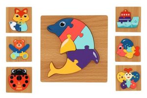 Vkládačka dřevěná zvířátka + dopravní prostředky mix druhů v sáčku