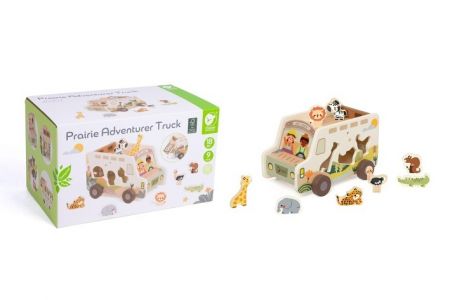 Auto safari vkládačka dřevěné 9ks v krabici 28x16x16cm 18m+