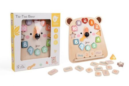 Hodiny medvěd výukové vkládačka dřevěné v krabici 26x29x5cm 24m+