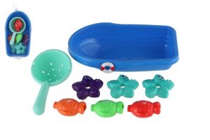Sada do vany plast lodička, sítko s mořskými zvířátky v síťce 14x24cm