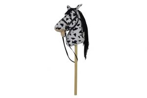 Kůň na tyči plyš 70cm na baterie se zvukem bílo-černý (Appaloosa) v sáčku