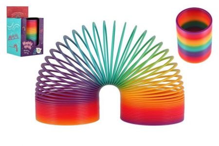 Spirála/pružina duhová magická plast průměr 7,5cm v krabičce 8x14x8cm