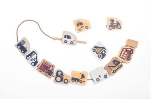 CUBIKA Pastel 16006 Navlékací dopravní prostředky - navlékací set - 13 dřevěných dílů a 8