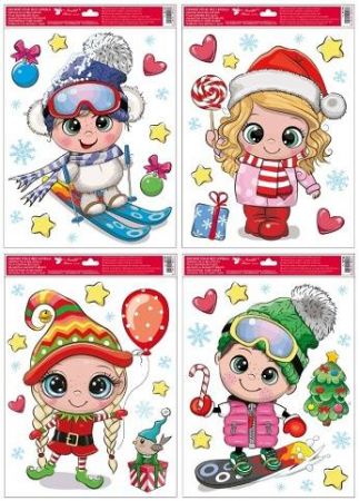 Okenní fólie s glitry Zimní radovánky 30 x 42 cm