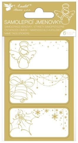 Samolepicí jmenovky na dárky 8 x 16 cm se zlatou ražbou, 6 ks