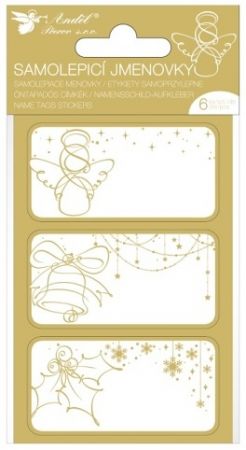 Samolepicí jmenovky na dárky 8 x 16 cm se zlatou ražbou, 6 ks