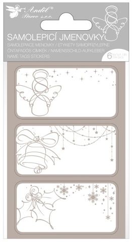 Samolepicí jmenovky na dárky 8 x 16 cm se stříbrnou ražbou, 6 ks
