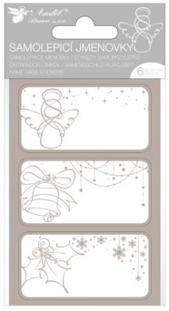 Samolepicí jmenovky na dárky 8 x 16 cm se stříbrnou ražbou, 6 ks