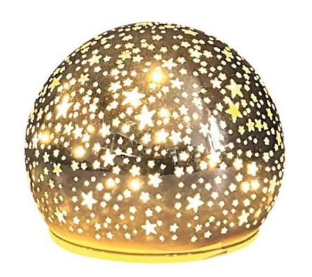 Svítící skleněná koule s hvězdičkami – champagne, o 10 cm, teplá bílá, 10 LED, časovač