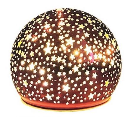 Svítící skleněná koule s hvězdičkami – vínová, o 10 cm, teplá bílá, 10 LED, časovač