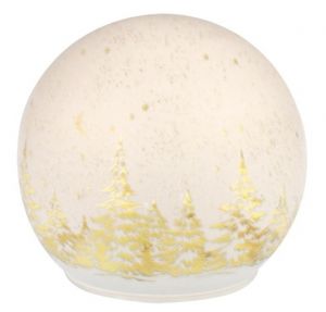 Svítící skleněná koule s motivem krajiny – bílá, o 12 cm, teplá bílá, 10 LED, časovač
