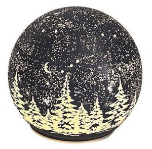 Svítící skleněná koule s motivem krajiny – tmavě šedá, o 12 cm, teplá bílá, 10 LED, časova