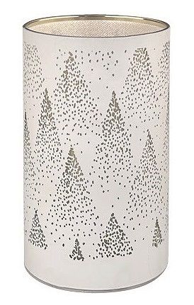 Svítící skleněný válec se stromy – bílý, 15 x 9 cm, teplá bílá, 10 LED, časovač