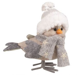 Ptáček v šále a čepici na postavení 15 x 16 x 8 cm
