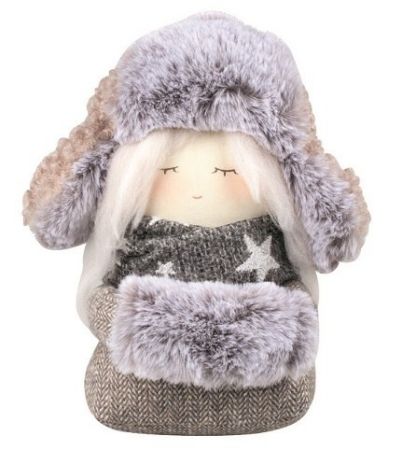 Děvčátko s ušankou na postavení 15 x 22 x 12 cm, šedé 