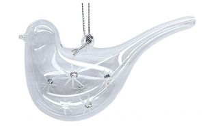 Pták skleněný s vločkami 11 x 4 x 2,5 cm