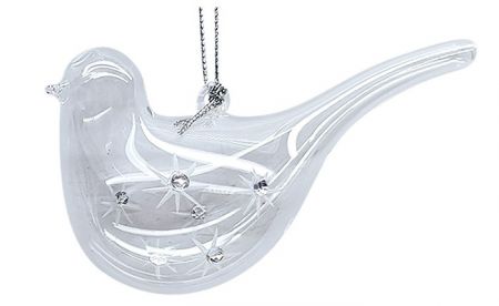 Pták skleněný s vločkami 11 x 4 x 2,5 cm