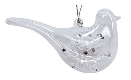 Pták skleněný s vločkou 11 x 4 x 2,5 cm