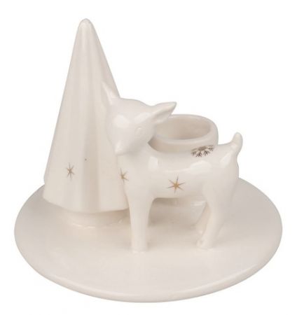 Svícen se srnou porcelánový 10,5 x 9 x 10,5 cm, na svíčku 2,2 cm