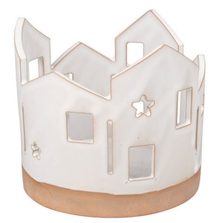 Svícen domky s hnědým spodním okrajem z keramiky 10,5 x 10 x 10,5 cm