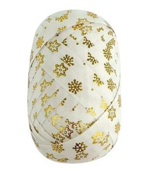 Stuha dárková bílá se zlatými vločkami 1 cm x 30 m