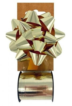 Sada na balení dárků zlatá, rozeta 10 x 5 x 10 cm, stuha 1 cm x 10 m
