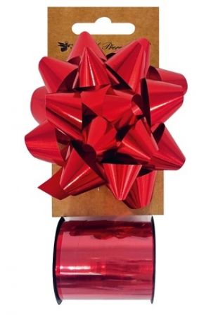 Sada na balení dárků červená, rozeta 10 x 5 x 10 cm, stuha 1 cm x 10 m