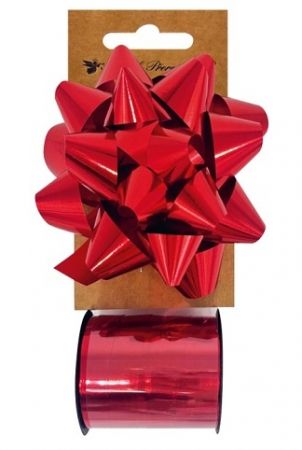 Sada na balení dárků červená, rozeta 10 x 5 x 10 cm, stuha 1 cm x 10 m