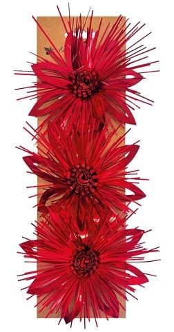 Rozeta dárková samolepicí květy červené 11,5 x 5 x 11,5 cm, 3 ks