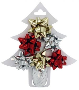 Sada na balení dárků, rozeta 5 x 2 x 5 cm 6 ks, stuha stříbrná 0,5 cm x 10 m