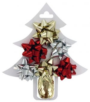 Sada na balení dárků, rozeta 5 x 2 x 5 cm 6 ks, stuha zlatá 0,5 cm x 10 m