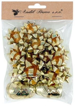 Sada na balení dárků zlatá, rozeta 5 x 2 x 5 cm 20 ks, stuha 0,5 cm x 10 m 2 ks