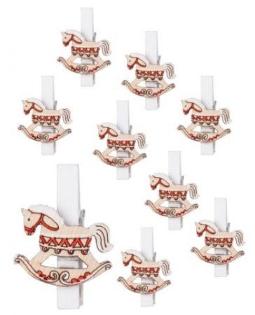 Koníci dřevění na kolíčku 3 x 2,5 x 0,3 cm, 9 ks v sáčku