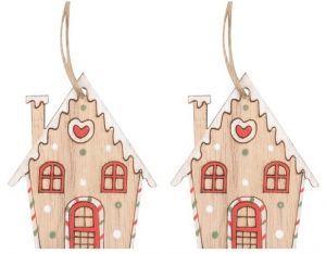 Domek s bílou střechou dřevěný na zavěšení 4,5 x 6 x 0,5 cm, 2 ks v sáčku