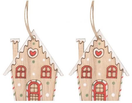 Domek s bílou střechou dřevěný na zavěšení 4,5 x 6 x 0,5 cm, 2 ks v sáčku