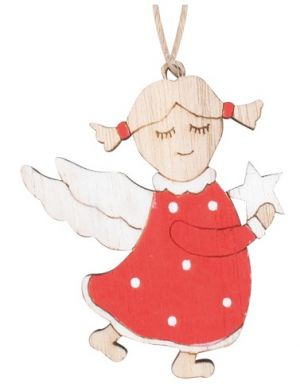 Anděl v červených šatech na zavěšení 5 x 6 x 0,5 cm, 2 ks v sáčku
