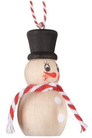 Sněhulák s černým cylindrem dřevěný na zavěšení 3,5 x 6,5 x 3,5 cm