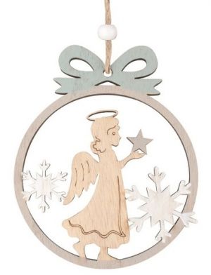 Anděl v kruhu dřevěný na zavěšení 10 x 12 x 0,5 cm