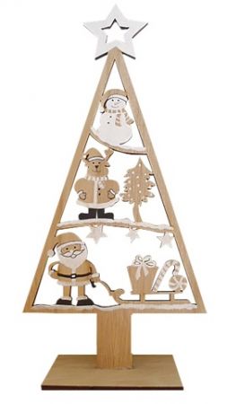 Strom s dekoracemi dřevěný na postavení 16 x 34 x 6 cm, hnědý