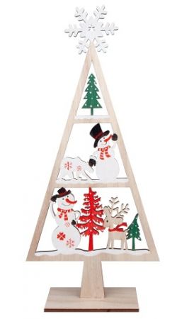 Strom s dekoracemi dřevěný na postavení 16 x 34 x 6 cm, barevný