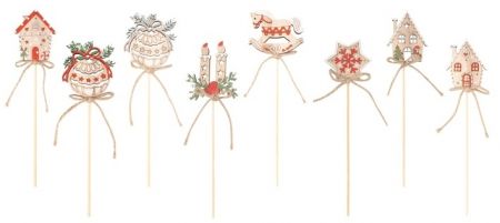 Ohrádka s vánočními zápichy 24 ks, 8 motivů, dřevěné