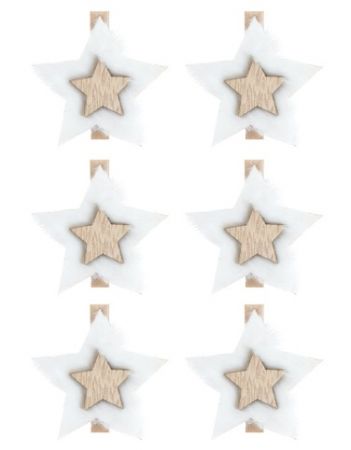 Hvězdy z filcu na kolíčku 4,5 x 0,3 cm, 6 ks v sáčku