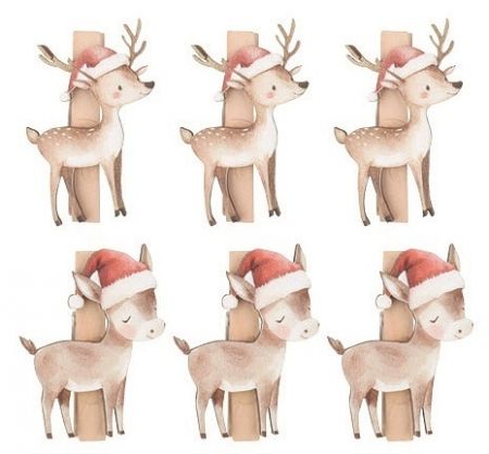 Oslíci a srnky v santovských čepicích dřevění na kolíčku 3 x 4,5 x 0,3 cm, 6 ks v sáčku