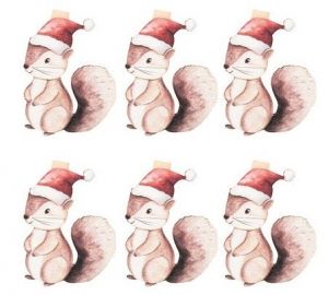 Veverky dřevěné na kolíčku 3,5 x 4,5 x 0,3 cm, 6 ks v sáčku