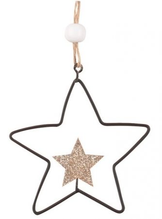 Hvězda s glitrem kovová na zavěšení 8,5 x 5,5 x 1 cm