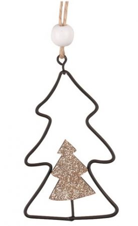 Stromek s glitrem kovový na zavěšení 5 x 8,5 x 0,5 cm