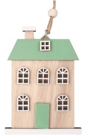 Dřevěný domek zelený na zavěšení 8,5 x 11,5 x 0,5 cm