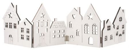 Dřevěné leporelo městečko na postavení bílé 44 x 12,5 x 0,5 cm