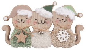 Kočky s kožíškem dřevěné na postavení 25 x 14 x 2 cm
